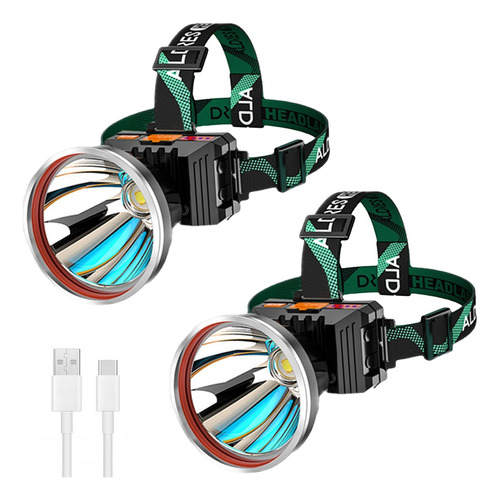 Lámpara Led Cabeza Luces Minera Recargable Impermeable 2pcs