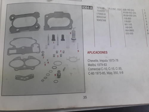 Repuesto Carb R2 2gc 2gv Chevelle Impala Malibu C10 C15 C30