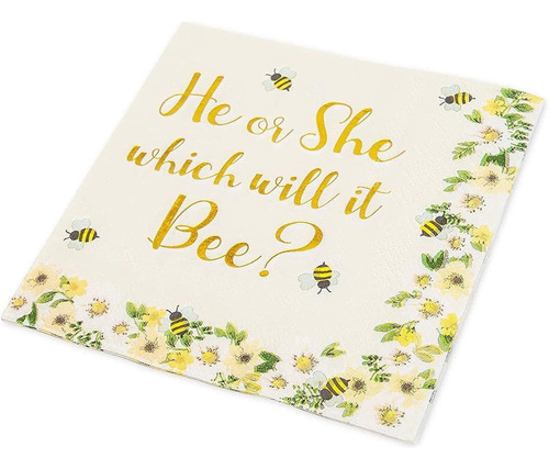 Bee Gender Reveal Party Supplies, Paper Napkins (5 X 5 In, 5
