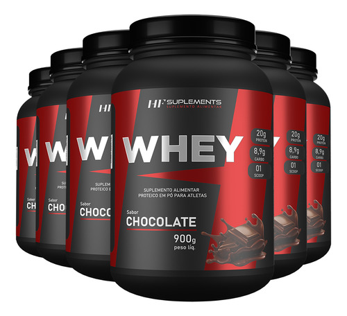 6x Whey Protein De Chocolate 900g Hf Suplements