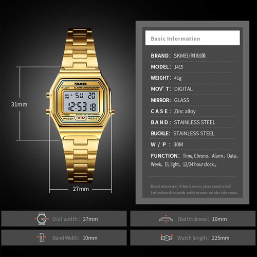 Gosasa Reloj Digital Para Mujer Reloj Fino De Acero Inoxidab