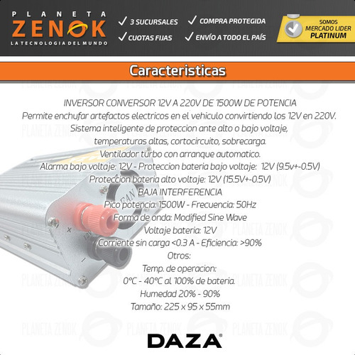 Imagen 8 de 10 de Inversor 12v A 220v Conversor Auto Transformador Inverter