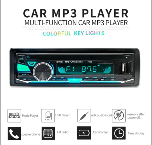 Imagen 1 de 6 de Reproductor Para Vehículos Con Bluetooth Usb Aux Fm 1 Din