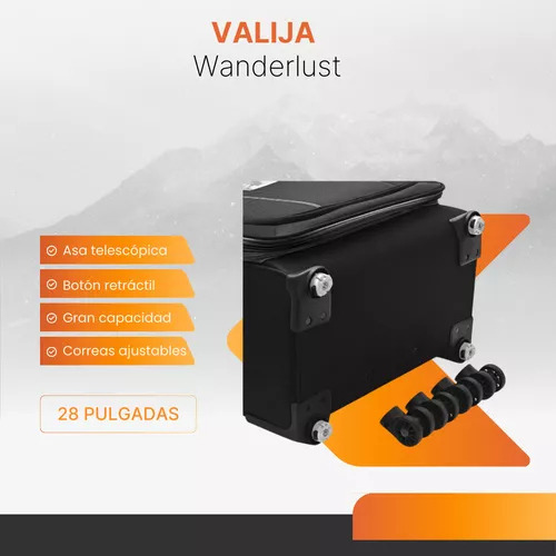 Valija Wanderlust Active Limitless Soft 28 Pulgadas Expandible Ruedas 360 Tela Reforzada Poliéster Viaje Maleta Grande Color Negro Liviana Duradera Reforzada