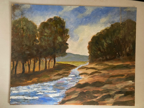 Cuadro Al Óleo: Arroyo Árido. Bastidor Madera. 50x40cm