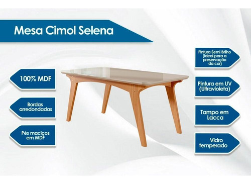 Conjunto: Mesa Sala Jantar Selena C/ Tampo Madeirado C/ Vidr