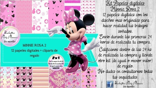 Papeles Fondos Digitales Minnie Rosa 2 Kit Imprimible
