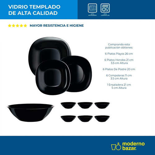 Imagen 3 de 10 de Set De Platos Vidrio Templado Opalina Juego Vajilla Completa
