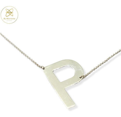 Imagen 3 de 9 de Cadena Plata Rollon Con Letra Inicial P Grande 30 X 40mm