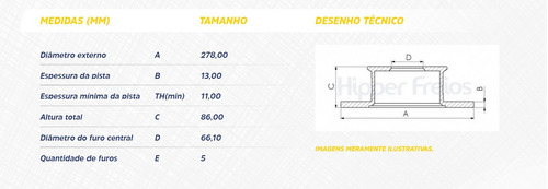 Disco De Freio Dianteiro 278mm Vw Kombi Todos