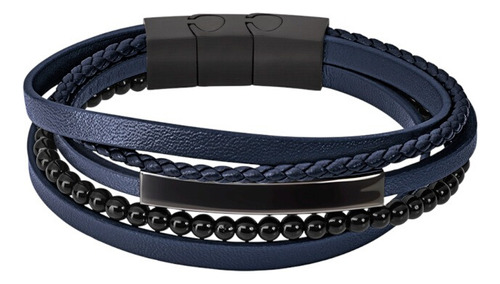 Pulsera Lotus Style Hombre Piel Cuero Mate Color Azul Diámetro 10 Cm Largo 20 Cm