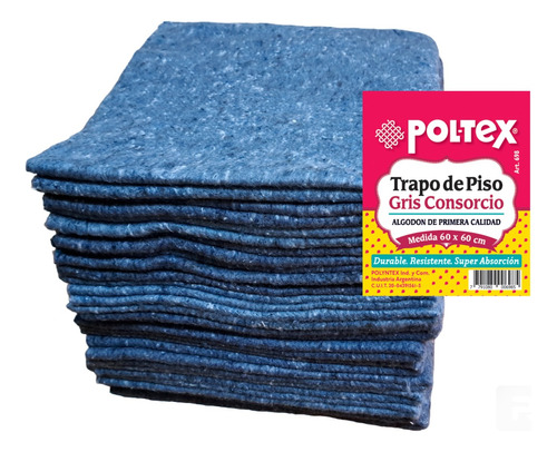 Trapo De Piso Gris Consorcio 60x60 Pol-tex 6 Unid. Extra Gde