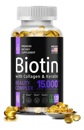 Biotina 15000 Softgels Con Colágeno Y Queratina 120 Caps 
