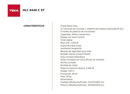 Horno Electric Multifuncion Teka + Microondas Hlc8440lb 220v