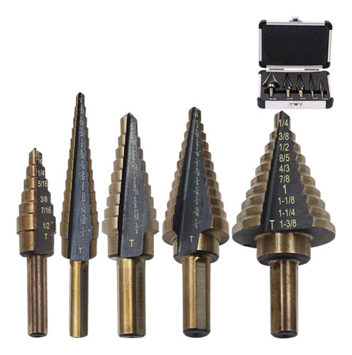 Kit 5 Brocas Cônicas Escalonadas 50 Medidas Titânio P/ Ferro