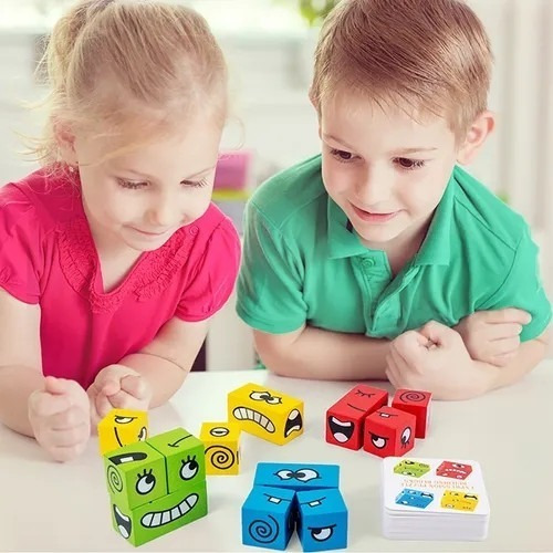 Bloques De Construcción De Madera Emoji Juguete Mesa Juego