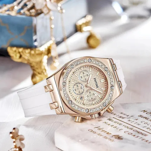 Reloj De Cuarzo Con Calendario Clásico Pintime 1058 Color De La Correa White Rose Rose