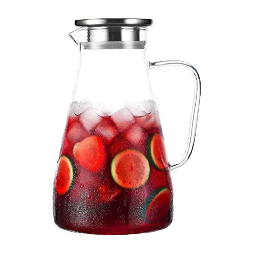 2 Liter 68 Ounces Glass Pitcher With Lid, Hot&cold Wate...