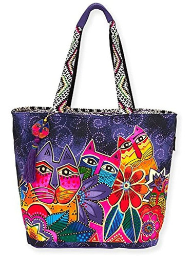 Laurel Burch Cuello Largo Gatos Medium Bolsa, Azul