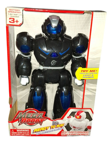 Robot Motorizado De 8.5 Con Luces Y Sonido Mega Robot Ready To Run! Negro/azul