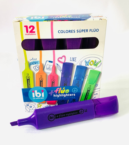 Resaltador Fluo Highlighter Ibi X 12 Unidades Color Violeta
