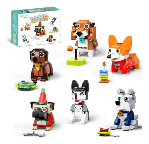 6 Party Party Favors Mini Dogs Building: Compatível Com Lego