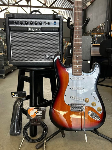 Kit Iniciante Guitarra Phx +ampli Staner Viper +cabo Correia Destro Preto Pau-rosa