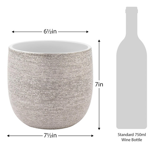 Torre & Tagus Brava Spun - Maceta Plateada Metálica Texturiz