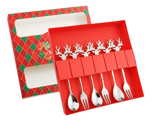 Set De 6 Cucharas Y Tenedores Para Navidad, Plateada