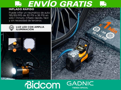 Inflador Portátil Para Auto 12v Gadnic Mini Compresor Aire