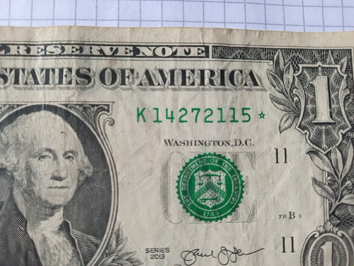 Billete De 1 Dólar De Reposición 2013 Serie K (Usado)