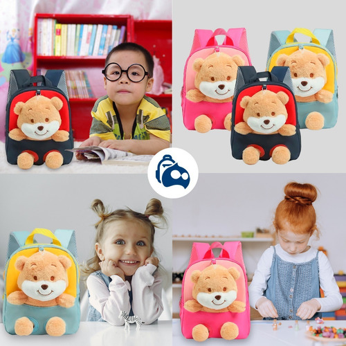 Mochila Infantil Para Preescolar, Niños Pequeños, Mochila De Oso De Peluche Desmontable Diseño Encantador, Resistente, Cómoda, Espaciosa Para Juguetes Color Azul/amarillo