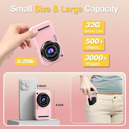 Cámara Digital 1080p 48mp Hd Video Audio Webcam Principiante Color Rosa Chicle