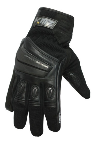 Guantes Cuero Motociclista! Kmz Combo Negro.  Touch Talla M