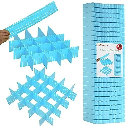 40 Organizadores Separadores Para Cajones 32x7 Cm Azul