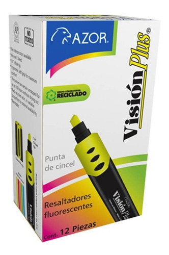 Marcatextos Resaltador Azor Vision Plus Amarillo 12 Piezas