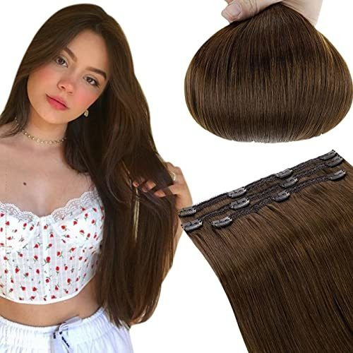 Goma Marrón Clip En Extensiones De Pelo Real Pelo R1w5a