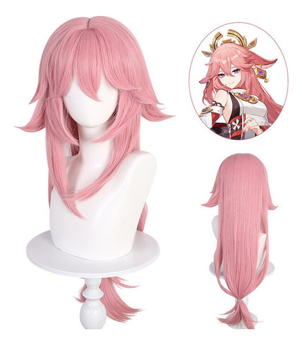 Peluca Genshin Impact De Yae Miko Para Cosplay, 80 Cm