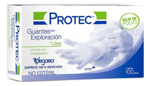 100pz Guante Exploracion Protec Ambidiestro Latex Color Blanco Talla Grande