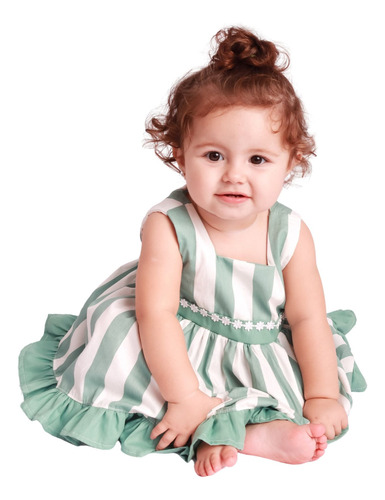 Vestido Infantil Para Bebê Menina Listrado 02 Peças