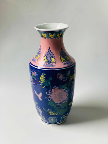 Florero De Porcelana Rosa Azul Oriental - Mikapao
