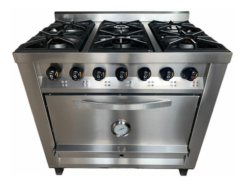 Cocina industrial Rovesco Fiama multigas 6 hornallas plateada puerta ciega