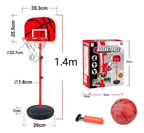 Juego De Basketball Aro Tablero Basquetbol Niños 140cm