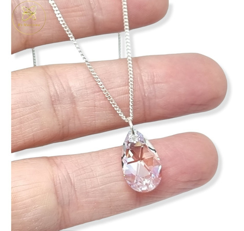 Imagen 1 de 7 de Cadena Plata + Dije Cristal Austriaco Swa Shimmer 10x16 Mm