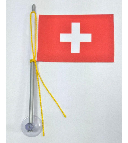 Mini Bandeira Suiça Com Ventosa Poliéster (5,5cm X 8,5cm)
