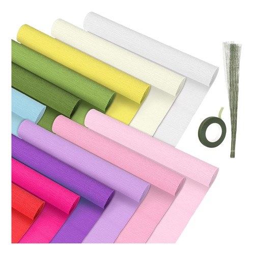 12 Rollo Papel Crepe Color Ancho 10ulgada X 8 Pie Variado