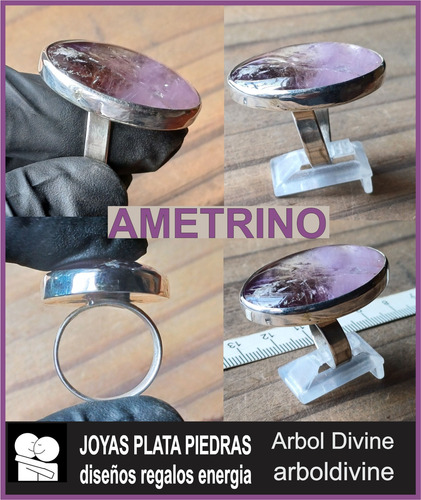 Anillo Ametrino Plata 925 Ajustable Fortalece Y Habilita Plateado Regulable