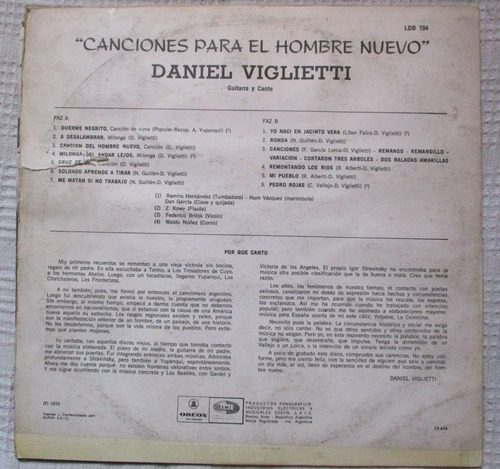 Imagen 2 de 5 de Daniel Viglietti - Canciones Para El Hombre Nuevo