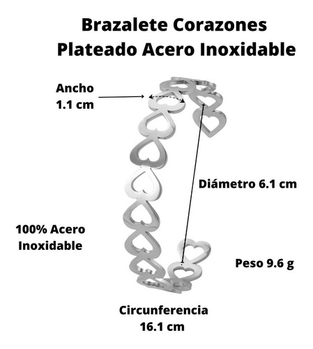 Imagen 4 de 5 de Brazalete Mujer Multi Corazones Acero Inoxidable Amor Trendy
