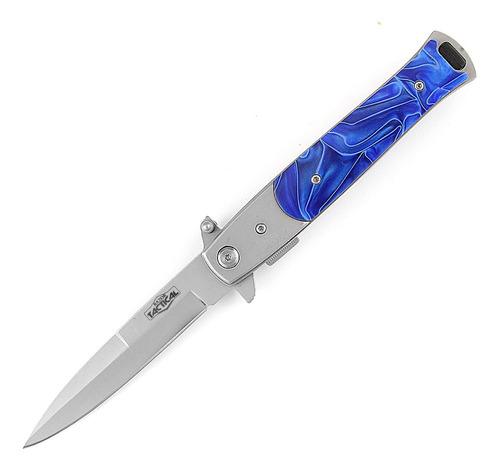 Navaja Razor Tactical Estilo Stiletto Azul Color Negro